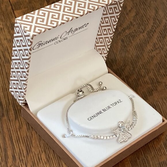 NIB Sterling Silver Angel Slide Bracelet, with Blue Topaz, by Gianni Argento - Picture 4 of 11